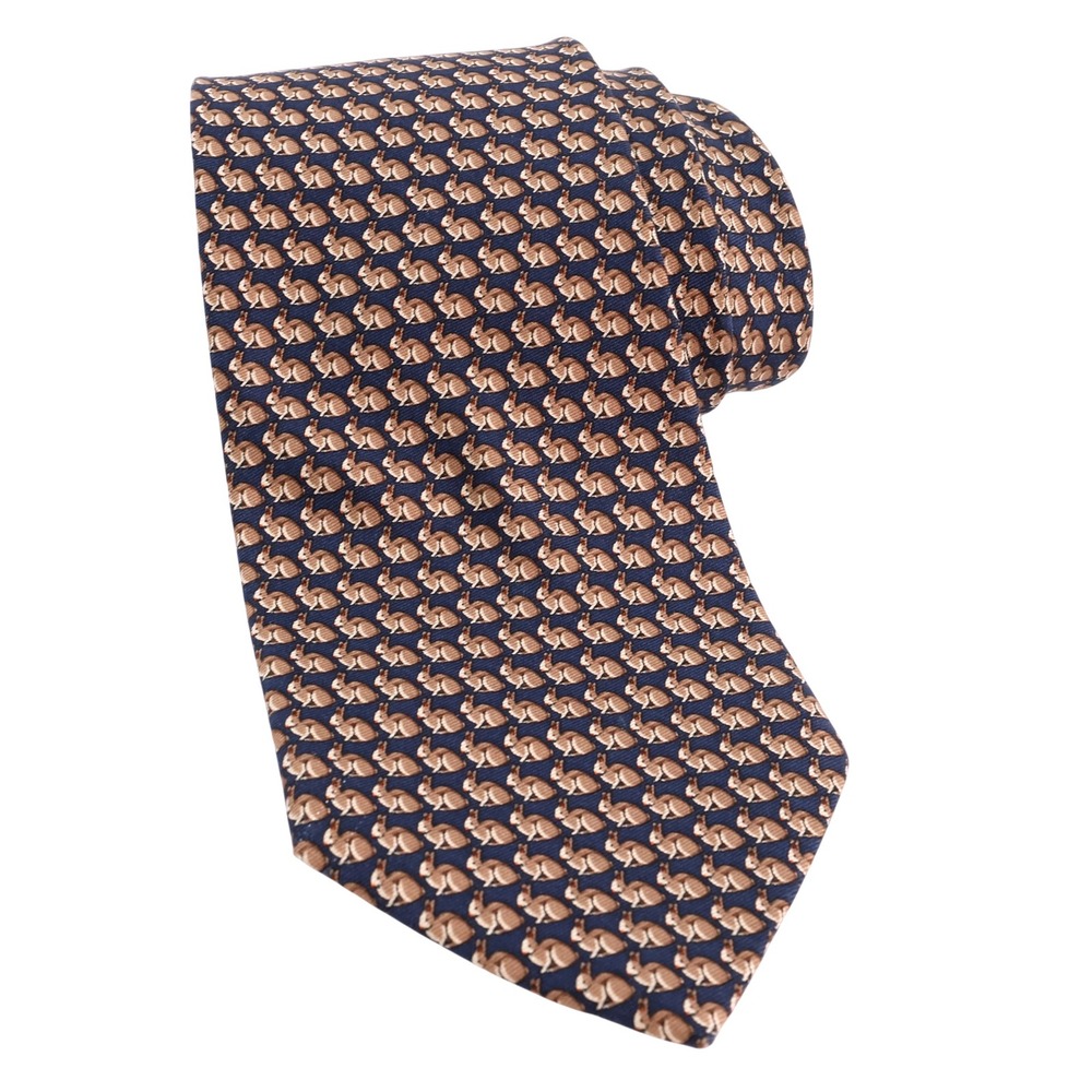 Brooks Basics Pure Silk Necktie Brown‎ Bunny Rabbit Print Made in USA